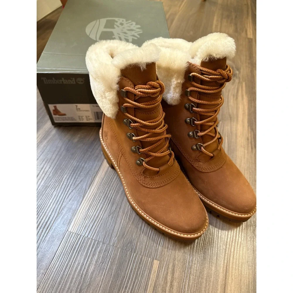 Timberland Courmayeur Valley Boot Women 7 Brown Shearling Waterproof 0A299J